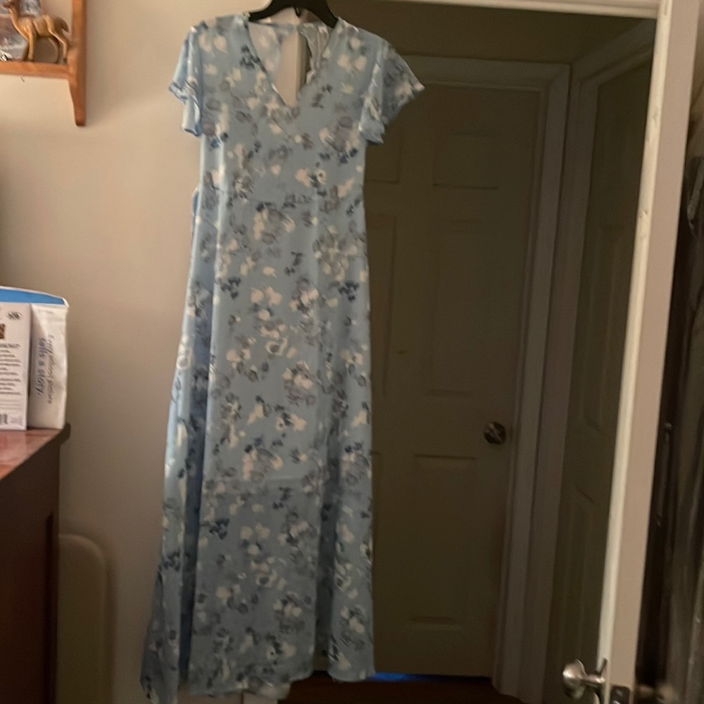 NWT Long light blue and flower Dress